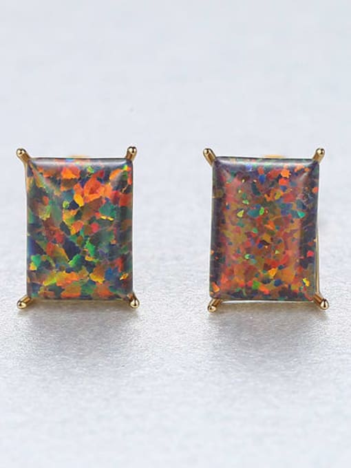 Color 18F03 925 Sterling Silver Opal Blue Square Minimalist Stud Earring