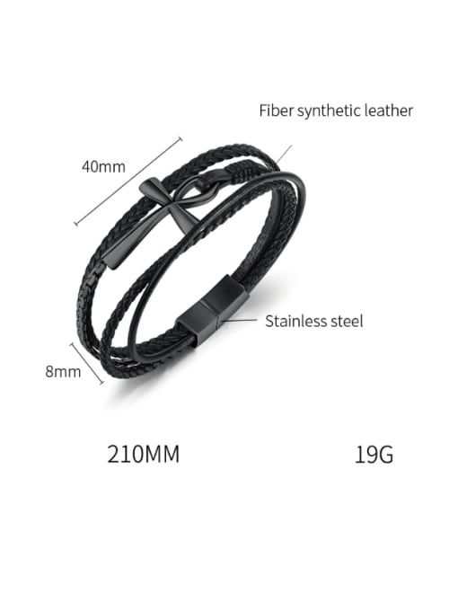 Open Sky Titanium Steel Artificial Leather Weave Minimalist Strand Bracelet 4