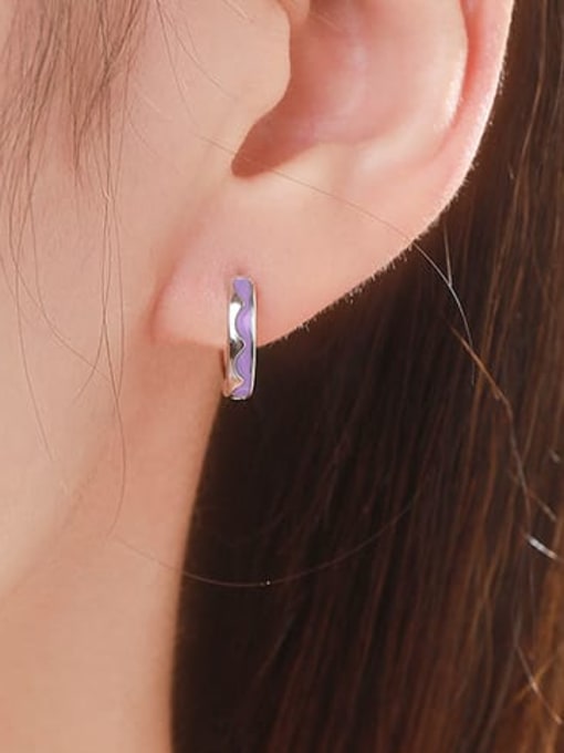MODN 925 Sterling Silver Enamel Geometric Minimalist Huggie Earring 1