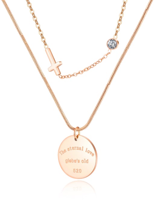 rose gold plated necklace Titanium Cross Minimalist Multi Strand Necklace
