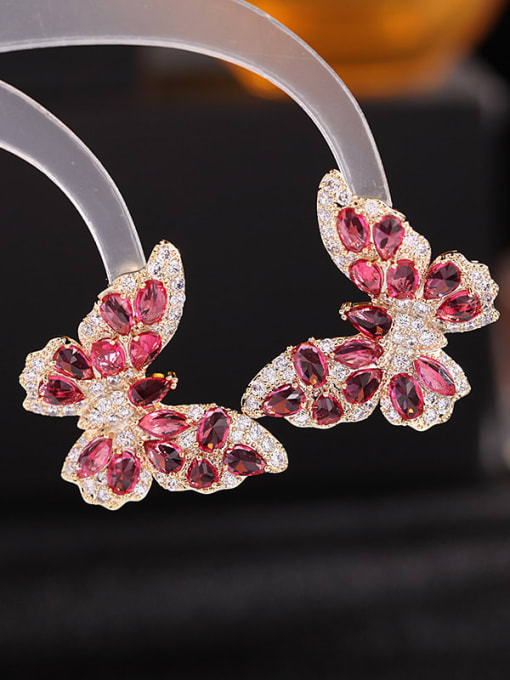 gold Rose Large Brass Cubic Zirconia Butterfly Luxury Cluster Earring