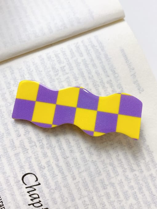 Purple yellow grid 6cm Alloy  PVC Minimalist Geometric Multi Color Jaw Hair Claw