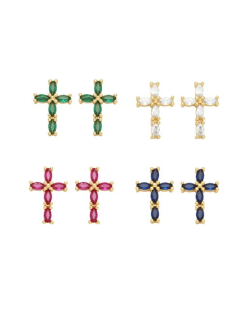 CC Brass Cubic Zirconia Cross Minimalist Stud Earring
