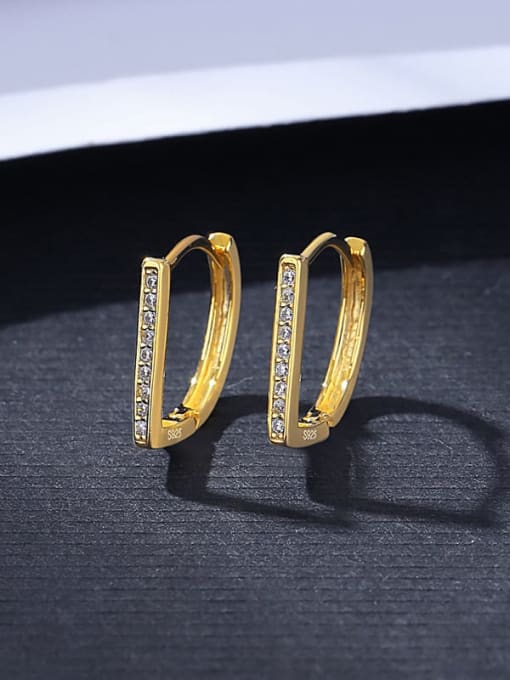 14K gold color 925 Sterling Silver Cubic Zirconia Geometric Minimalist Huggie Earring