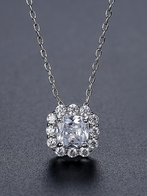 N23110304 Brass Cubic Zirconia Square Classic Necklace