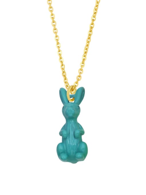 turquoise Brass Enamel Rabbit Vintage Necklace