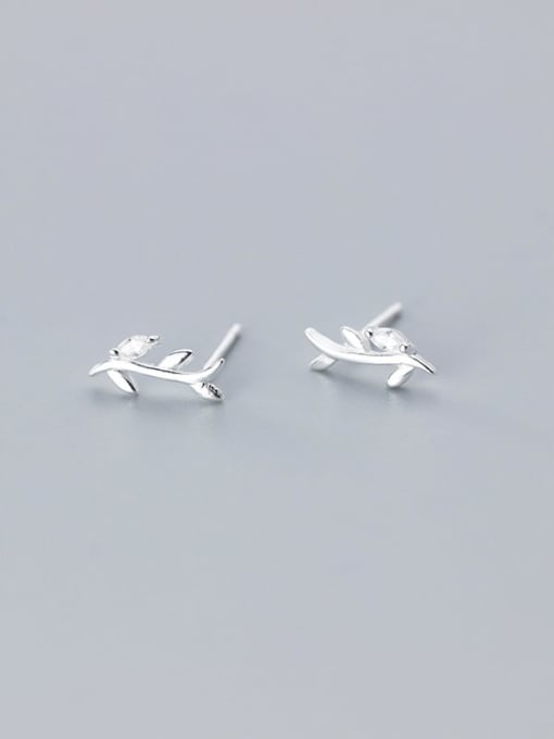 Rosh 925 Sterling Silver With Platinum Plated Smooth Cute Leaf Stud Earrings 0