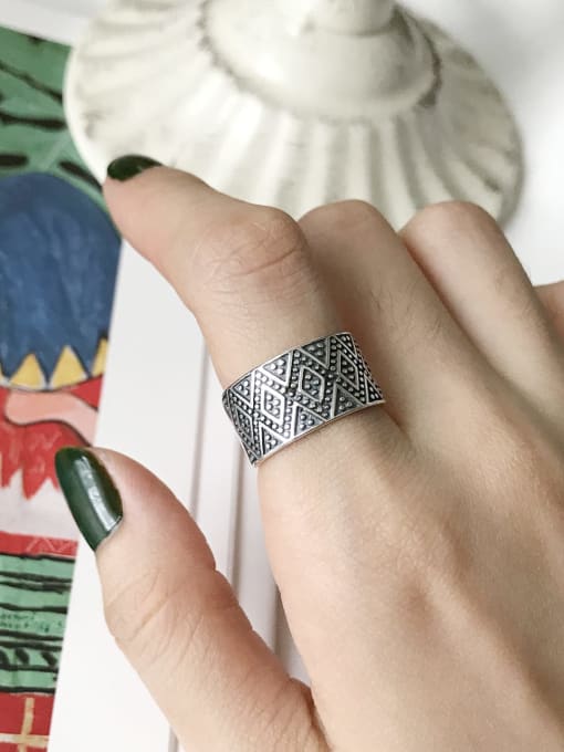 Boomer Cat 925 Sterling Silver Geometric Vintage Free Size Band Ring 0