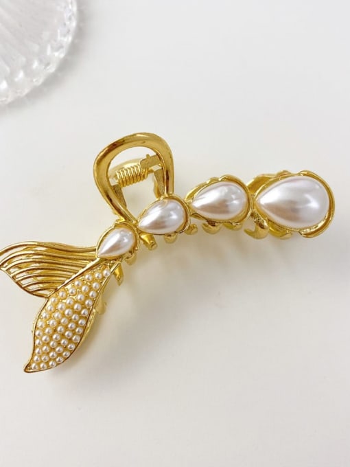 Water drop pearl fishtail 8.5cm Alloy Imitation Pearl Minimalist Fish  Tail Jaw Hair Claw