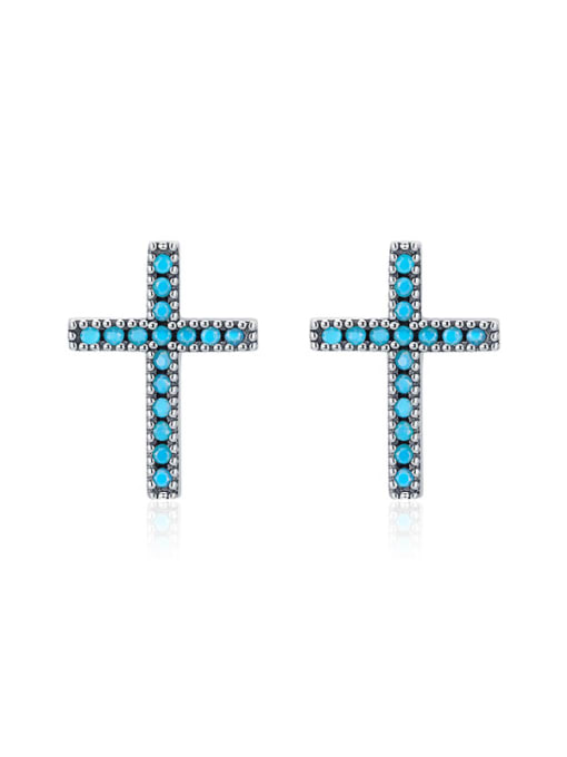 RHE1022 925 Sterling Silver Turquoise Geometric Minimalist Stud Earring