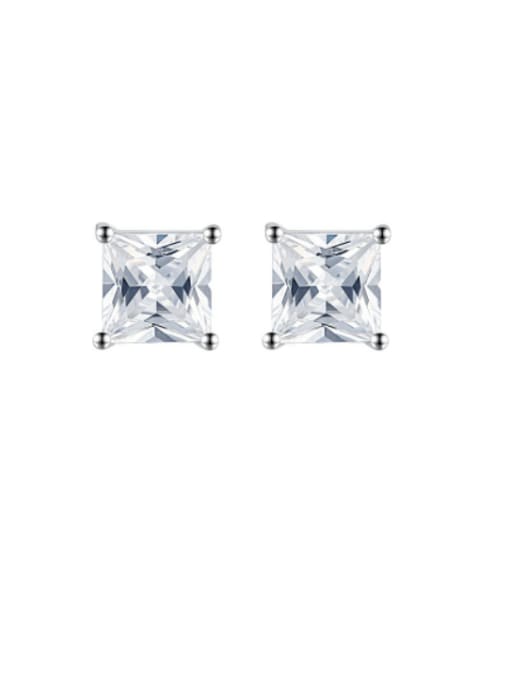 6mm square white 925 Sterling Silver Cubic Zirconia Square Minimalist Stud Earring