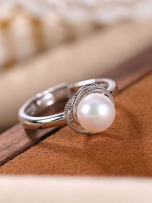 Ring (open) 925 Sterling Silver Freshwater Pearl Flower Minimalist Stud Earring