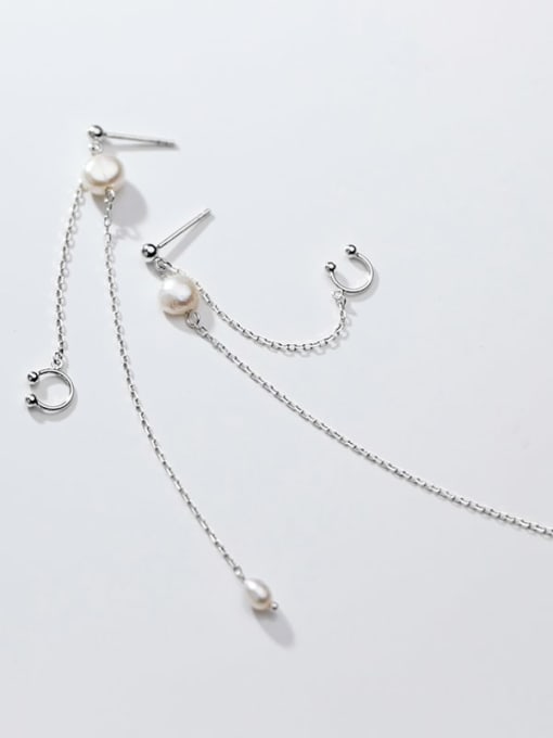 Rosh 925 Sterling Silver Imitation Pearl Tassel Minimalist Threader Earring 2