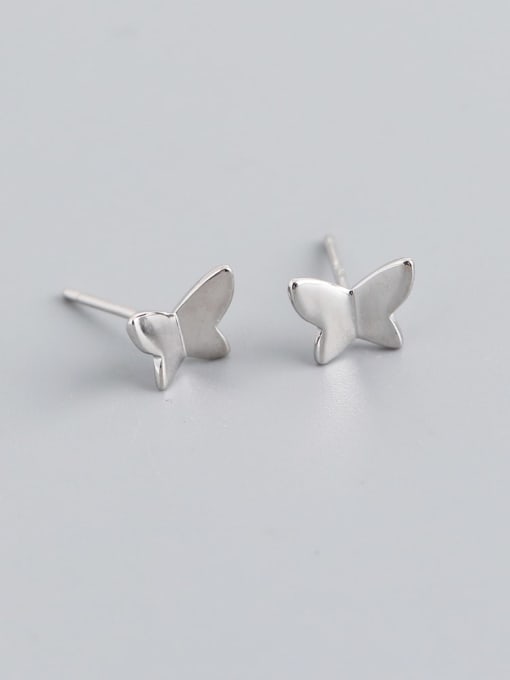 White gold (with plastic plug) 925 Sterling Silver Butterfly Minimalist Stud Earring