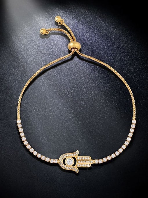 golden Brass Cubic Zirconia Irregular Minimalist Adjustable Bracelet