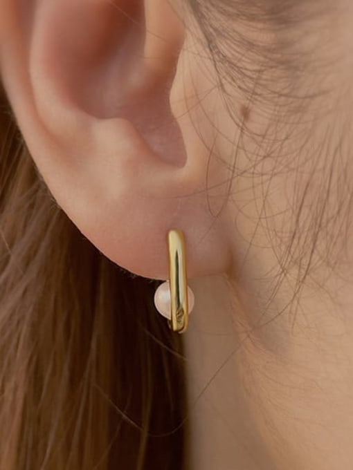 DAKA 925 Sterling Silver Imitation Pearl Geometric Minimalist Stud Earring 1