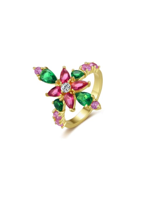 BLING SU Brass Cubic Zirconia Flower Luxury Band Ring 0