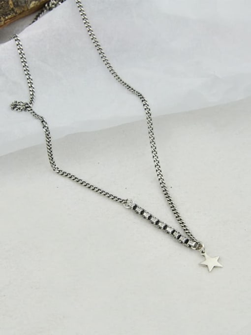 SHUI Vintage Sterling Silver With Antique Silver Plated Simplistic Star Necklaces 3