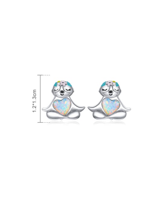 Jare 925 Sterling Silver Synthetic Opal Animal Cute Stud Earring 3