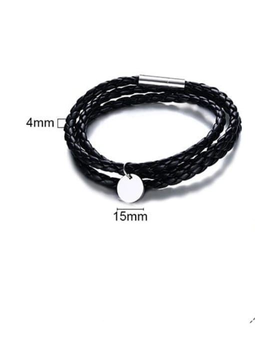 CONG Stainless steel Leather Heart Vintage Strand Bracelet 2