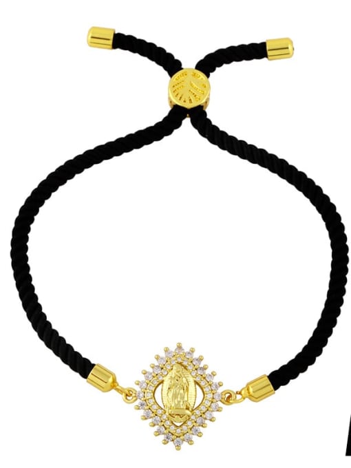 Black rope a Brass Cubic Zirconia Religious Vintage Woven Bracelet