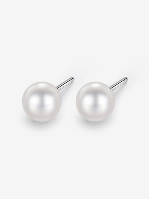 XBOX 925 Sterling Silver Imitation Pearl Round Minimalist Stud Earring 0