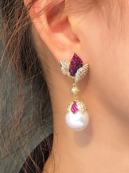 L.WIN Brass Imitation Pearl Flower Luxury Drop Earring 1
