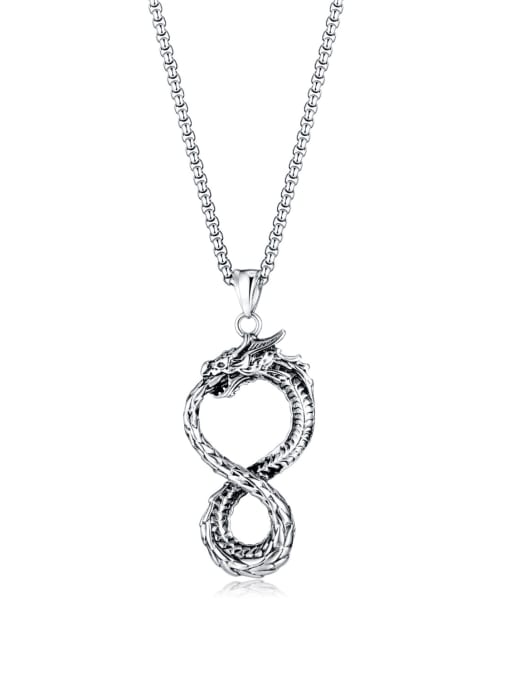 2183 pendant +with pearl chain 3*55cm Titanium Steel Dragon Hip Hop Geometric Pendant  Man Necklace