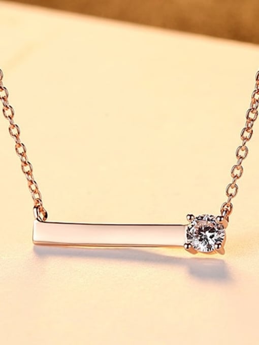 Rose gold 15g12 925 Sterling Silver Rhinestone Simple Geometric  Necklace