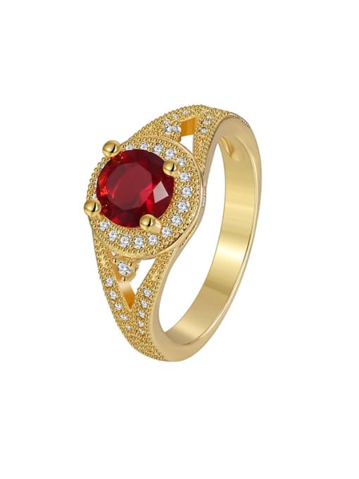 Gold red zircon ring Brass Cubic Zirconia Geometric Minimalist Band Ring