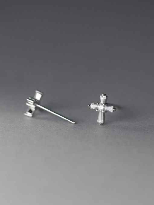 Rosh 925 Sterling Silver Cubic Zirconia Cross Minimalist Stud Earring 2