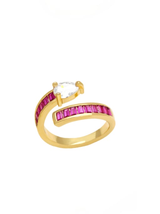 Rose red Brass Cubic Zirconia Geometric Minimalist Stackable Ring