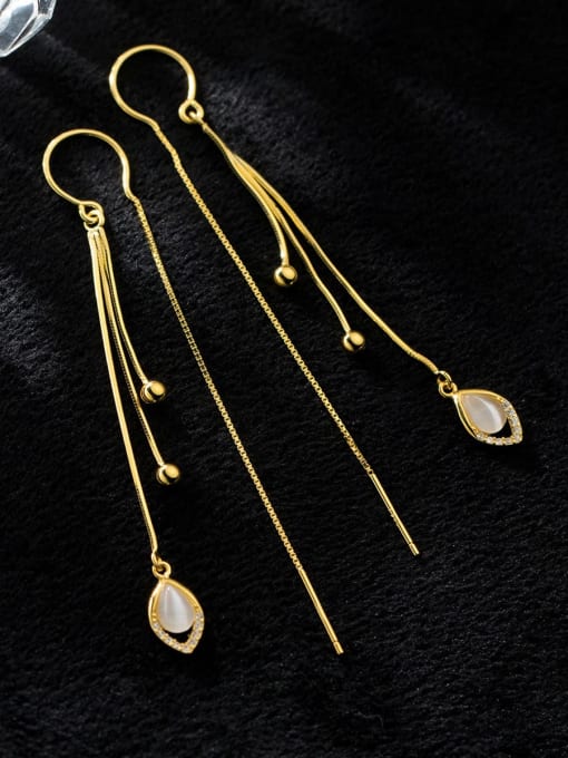 gold 925 Sterling Silver Tassel Minimalist Threader Earring