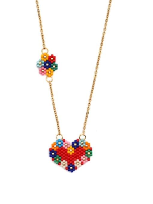 MI N190029 Stainless steel Multi Color Miyuki beads Heart Bohemia Pure handmade Necklace