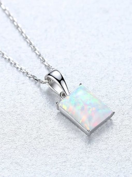 White 20F04 925 Sterling Silver Blue Opal simple Square Pendant Necklace