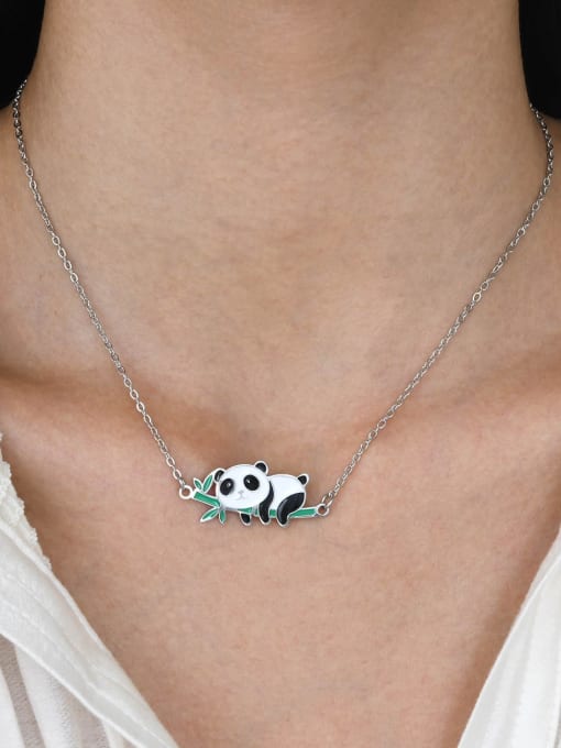 CONG Stainless steel Enamel Panda  Minimalist Necklace 1