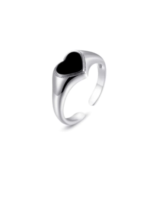 Boomer Cat 925 Sterling Silver With Platinum Plated Simplistic Heart Free Size Rings 0