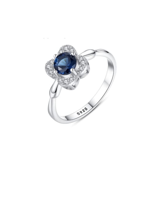 CCUI 925 Sterling Silver Cubic Zirconia Blue Flower Luxury Band Ring 0
