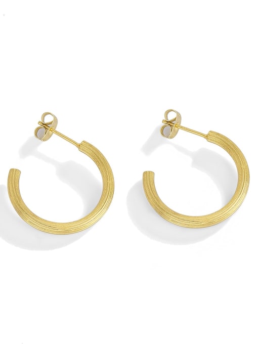 Gold stripe Big Circle Earrings Brass Geometric Vintage Huggie Earring