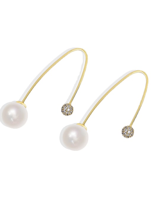 CHARME Brass Imitation Pearl Geometric Minimalist Hook Earring 3