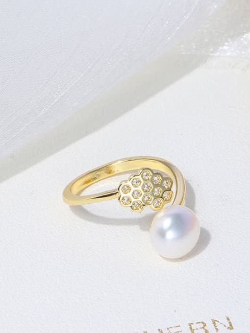 RAIN Brass Freshwater Pearl Flower Cute Band Ring 2