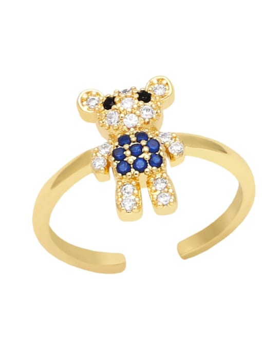 blue Brass Cubic Zirconia Icon Bear Cute Band Ring