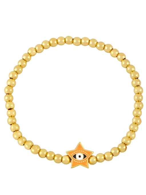 orange Brass Enamel Evil Eye Vintage Five-pointed star Beaded Bracelet