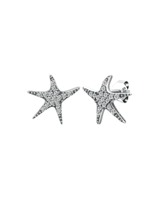 SVE100 925 Sterling Silver Cubic Zirconia Sea Star Minimalist Stud Earring