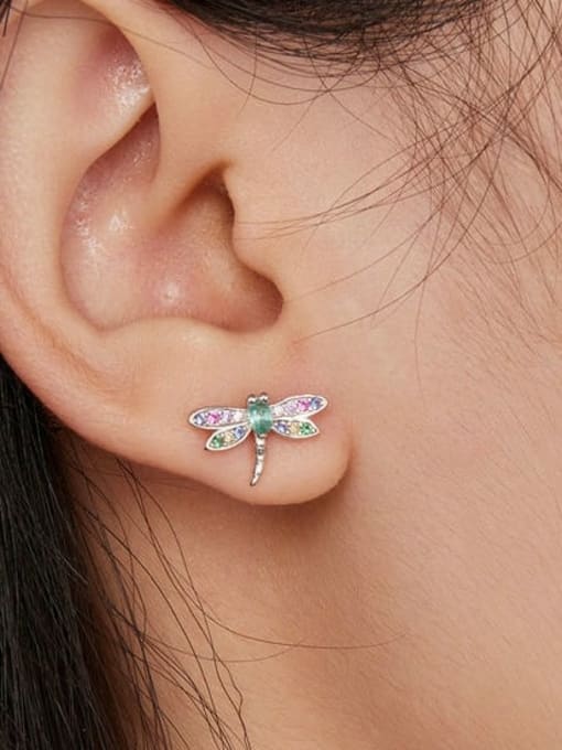 Jare 925 Sterling Silver Cubic Zirconia Dragonfly Cute Stud Earring 1