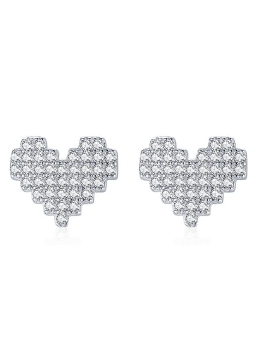 MODN 925 Sterling Silver Cubic Zirconia Heart Classic Stud Earring