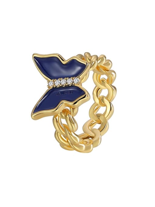 Gold Zircon Butterfly Ring Brass Enamel Butterfly Cute Band Ring