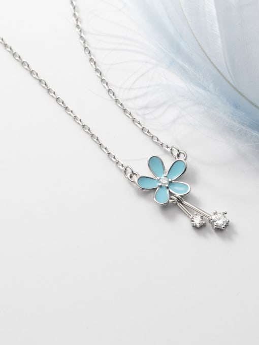 Rosh 925 Sterling Silver Imitation Pearl Enamel Flower Cute Tassel Necklace 2