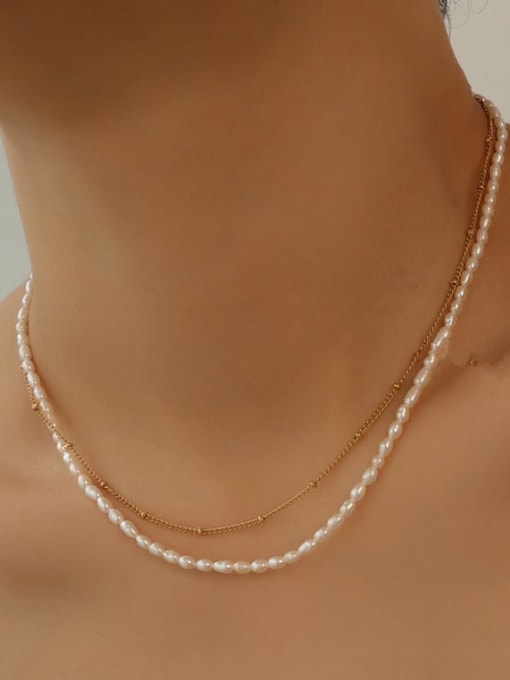 A TEEM Titanium Steel Imitation Pearl Heart Vintage Necklace 1
