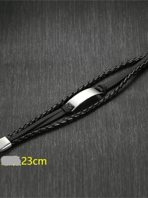 Steel bend Black PU, 23cm long Stainless steel Leather Geometric Hip Hop Bracelet